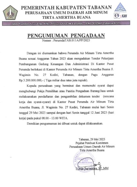 Pengumuman Tender Pembangunan Gedung